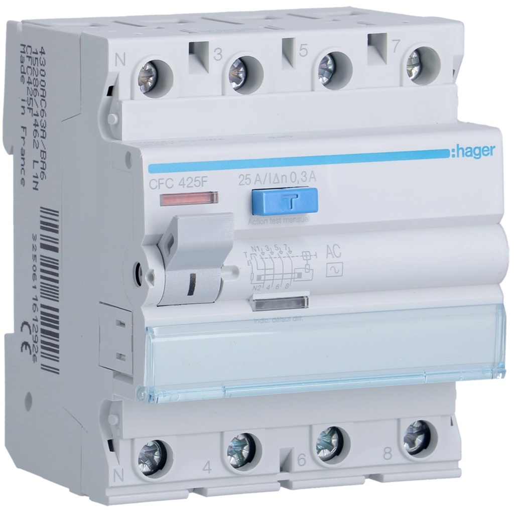 [HAGER_CFC425F] Interrupteur différentiel 4P 25A 300mA type AC